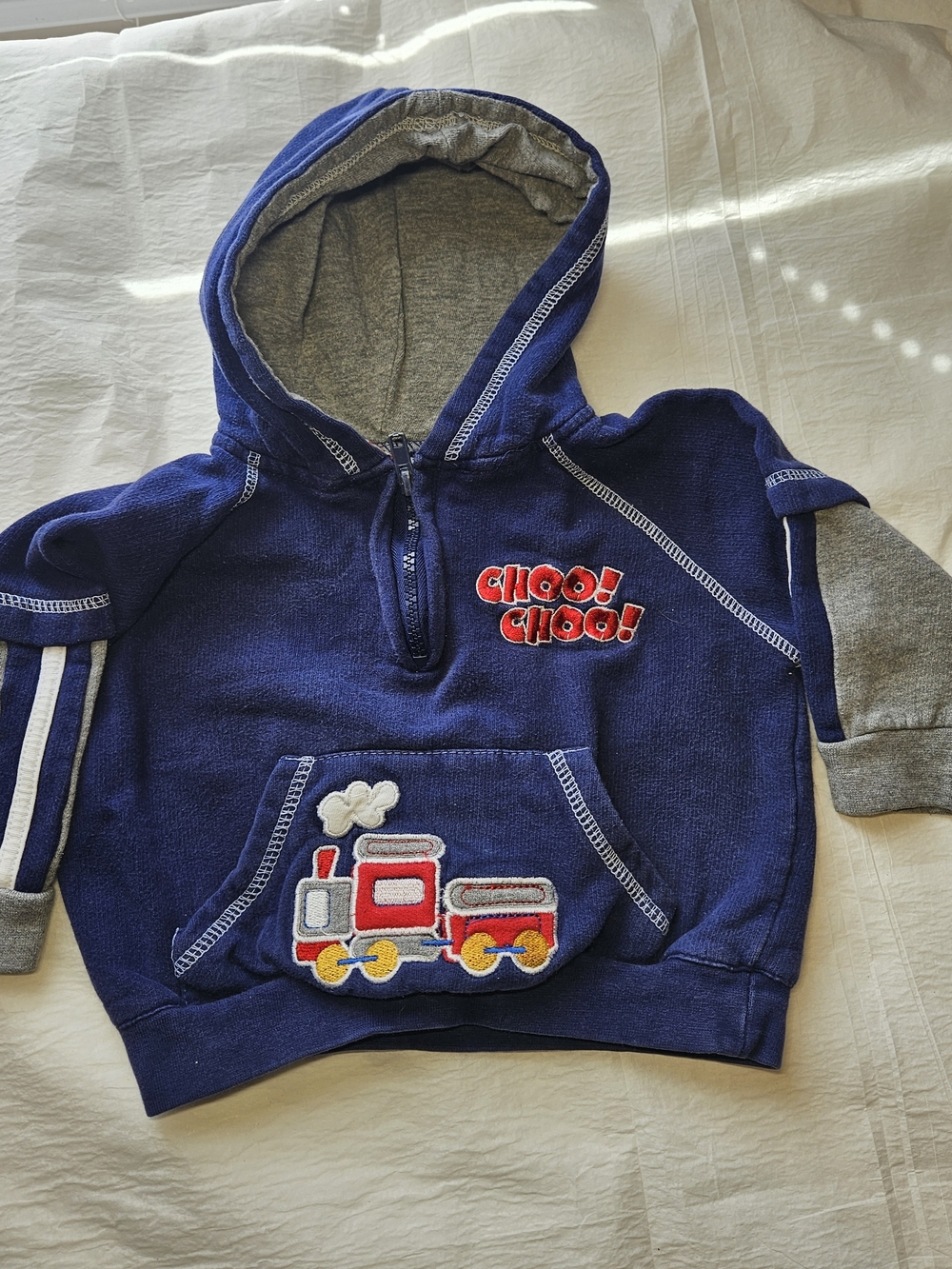 Toddler Navy Train Hoodie with Appliqué